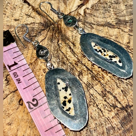 Dalmatian Jasper Stone Earrings 2 1/2” - Picture 4 of 6